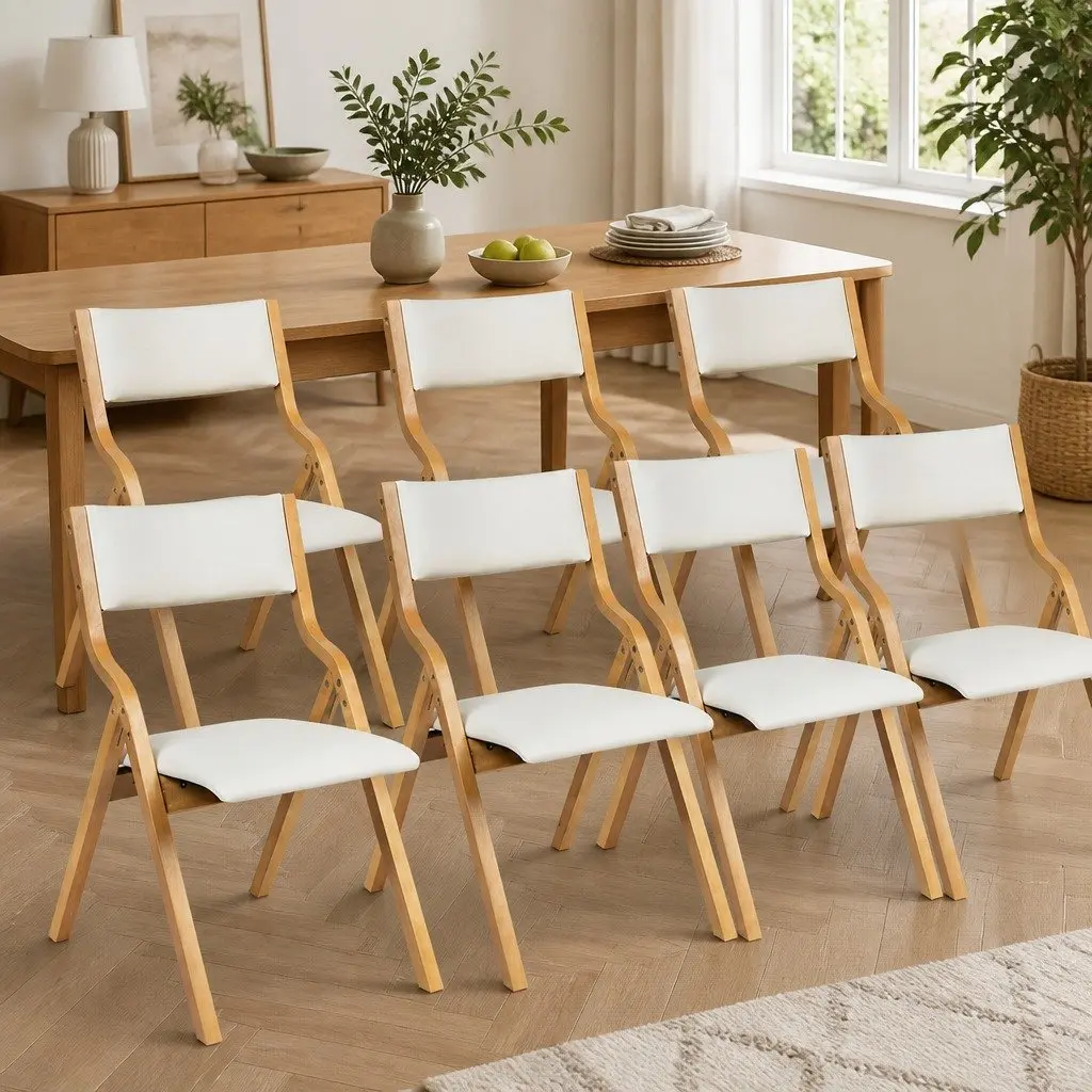 Folding Dining Chairs Set of 6 Beige Foldable Kitchen Seat Space Saving Home