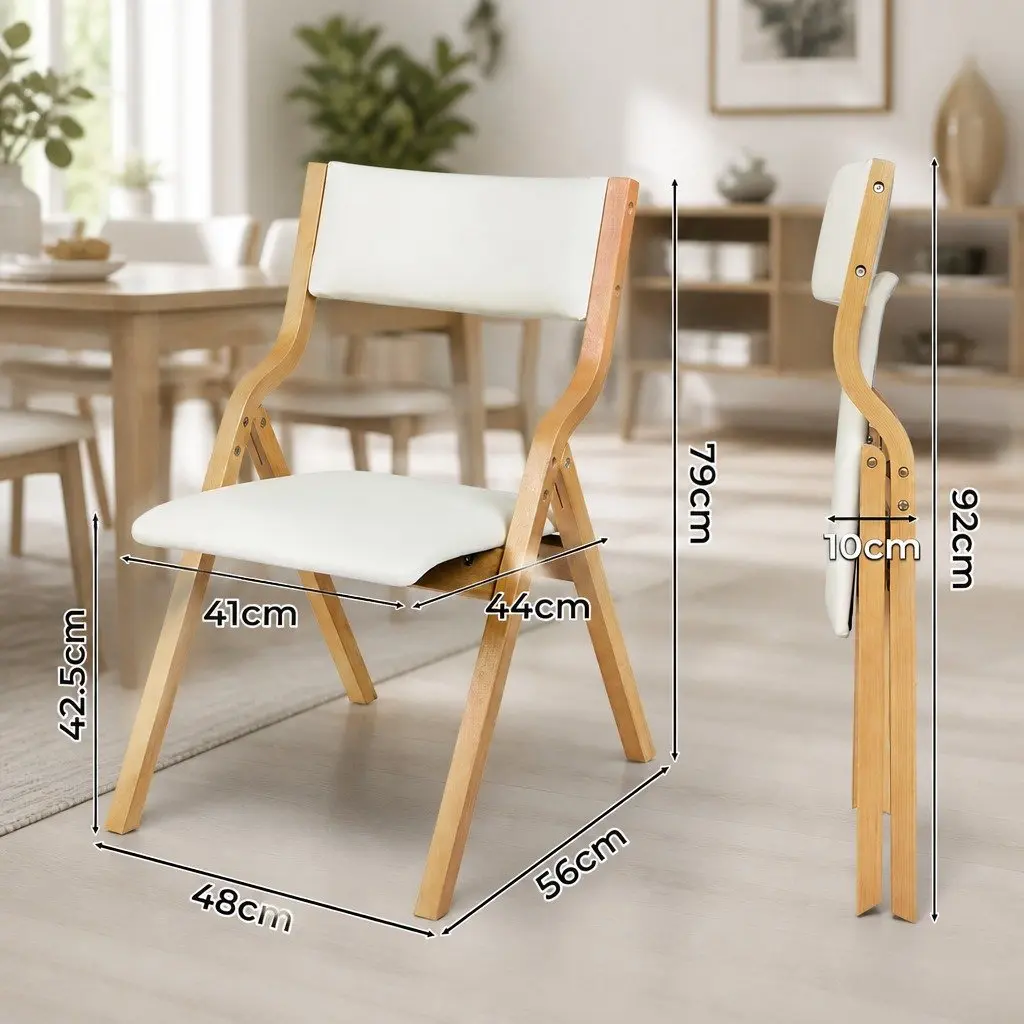 Folding Dining Chairs Set of 6 Beige Foldable Kitchen Seat Space Saving Home