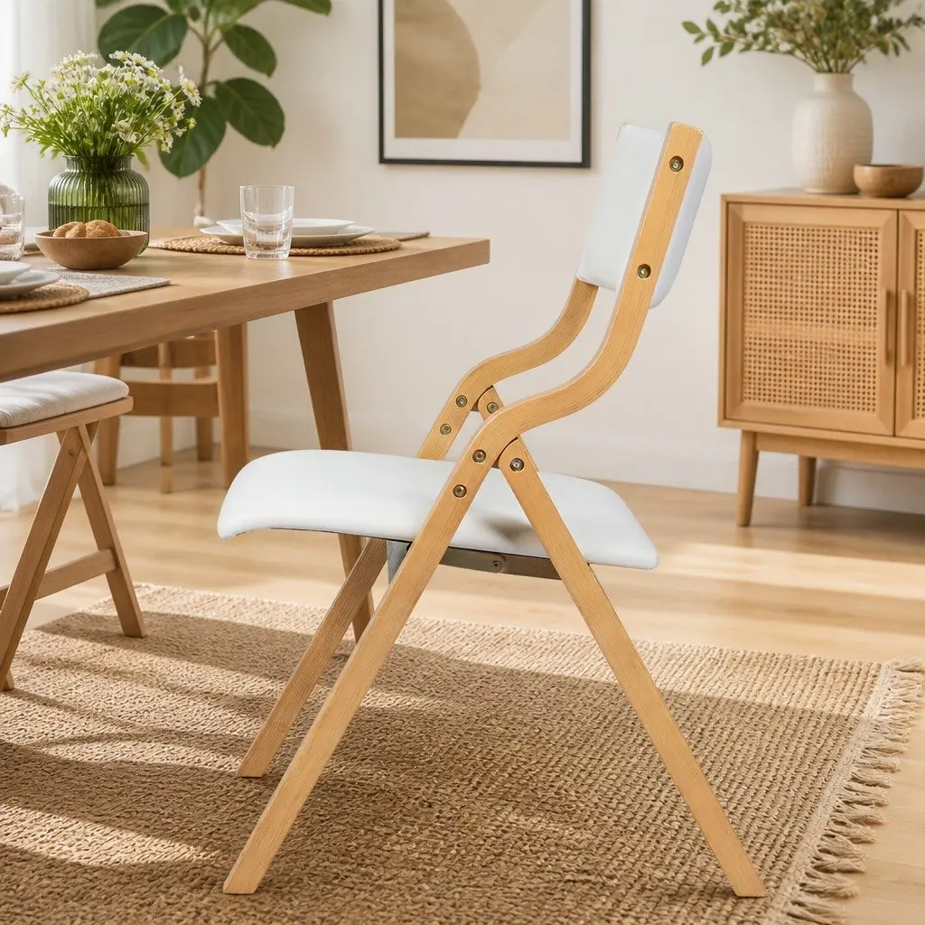 Folding Dining Chairs Set of 6 Beige Foldable Kitchen Seat Space Saving Home