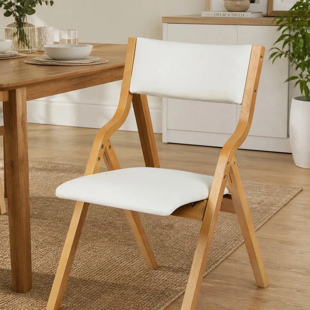 Folding Dining Chairs Set of 6 Beige Foldable Kitchen Seat Space Saving Home