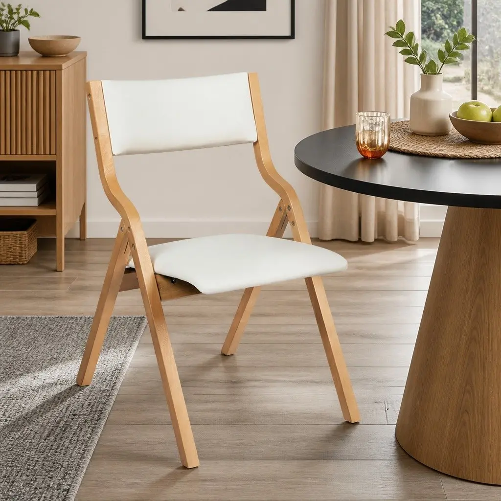 Folding Dining Chairs Set of 6 Beige Foldable Kitchen Seat Space Saving Home