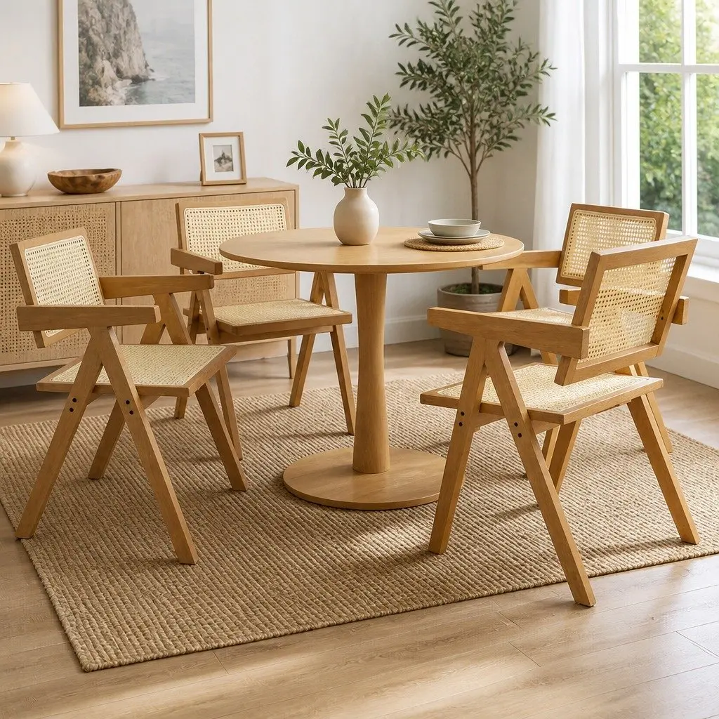 Dining Chair Set of 4 Solid Wood Rattan Seat Kitchen Restaurant Furniture