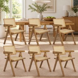 Dining Chair Set of 6 Solid Wood Rattan Woven Seat Kitchen Room Furniture