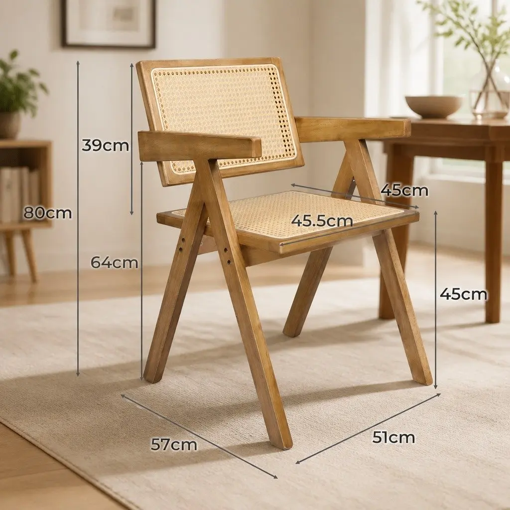 Dining Chair Set of 6 Solid Wood Rattan Woven Seat Kitchen Room Furniture