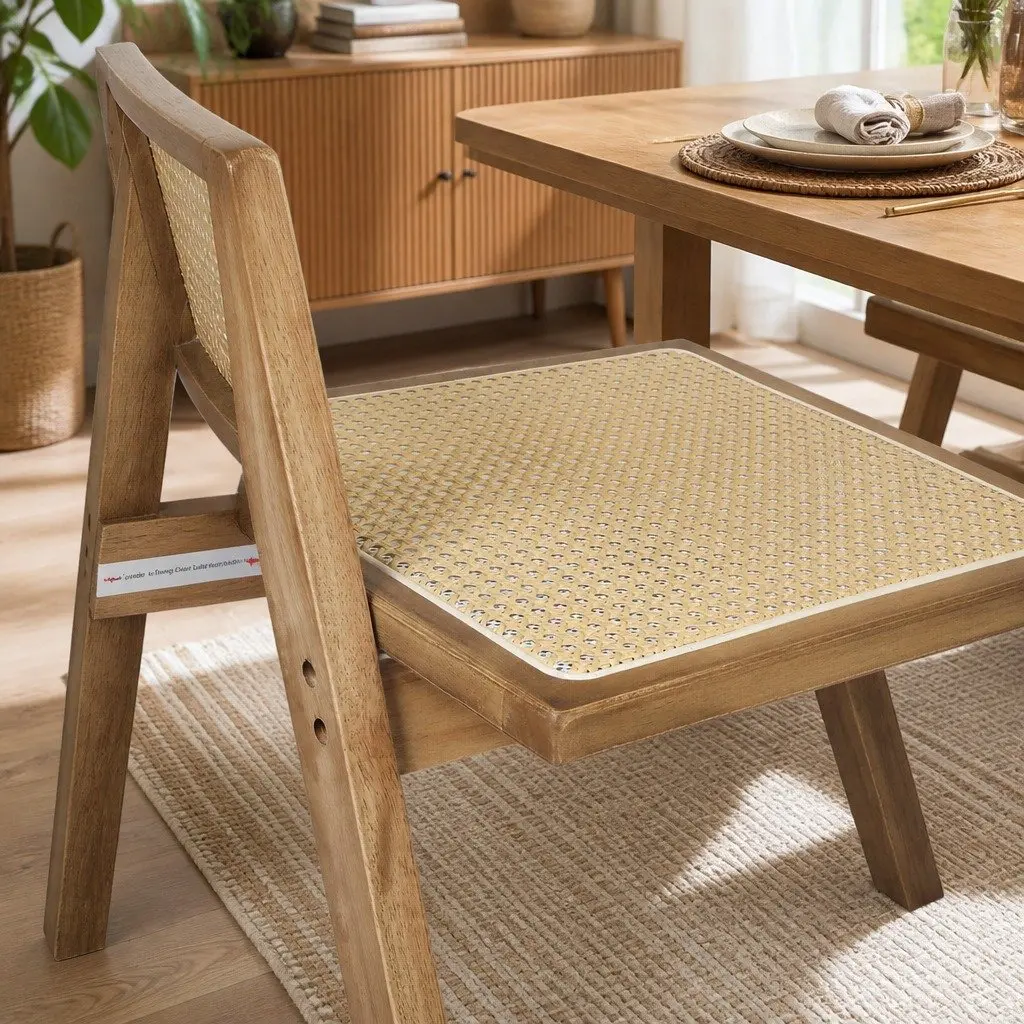 Dining Chair Set of 6 Solid Wood Rattan Woven Seat Kitchen Room Furniture