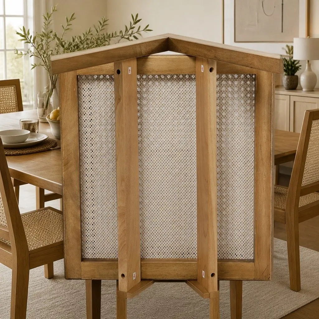 Dining Chair Set of 6 Solid Wood Rattan Woven Seat Kitchen Room Furniture