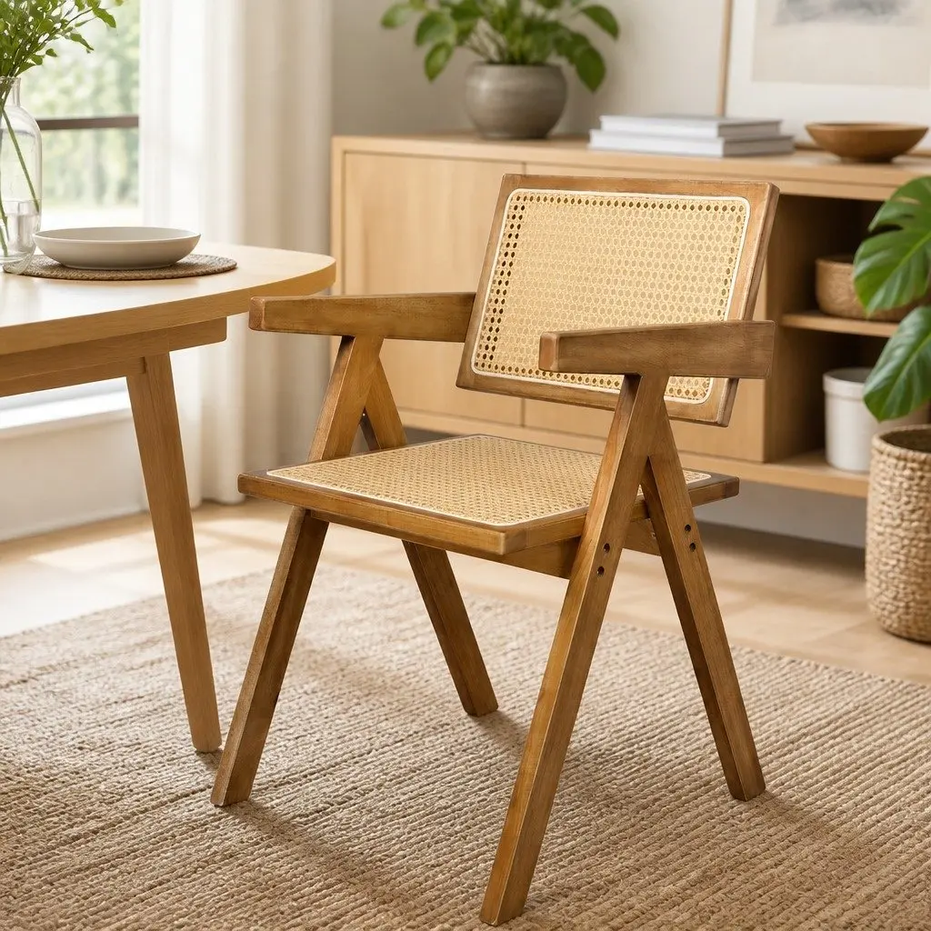 Dining Chair Set of 6 Solid Wood Rattan Woven Seat Kitchen Room Furniture