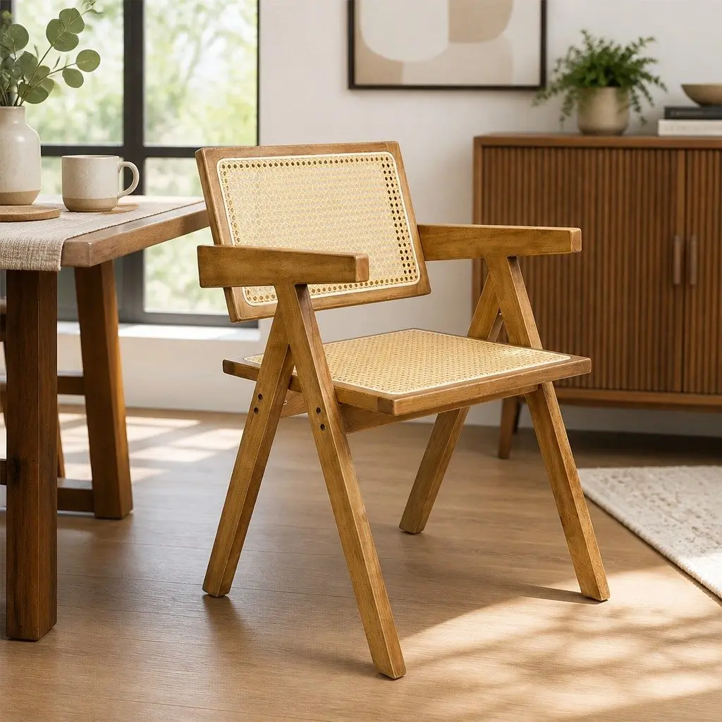 Dining Chair Set of 6 Solid Wood Rattan Woven Seat Kitchen Room Furniture