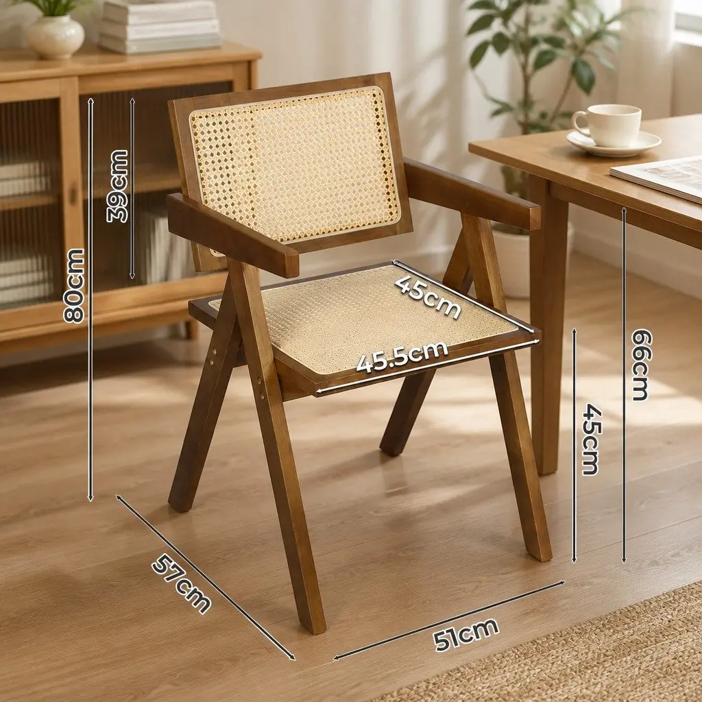 Dining Chair Wooden Rattan Seat Armchair Indoor Furniture Natural Black Walnut