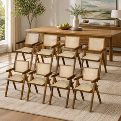Dining Chair Armchair Rattan Weave Wooden Frame Walnut Retro Kitchen Seat