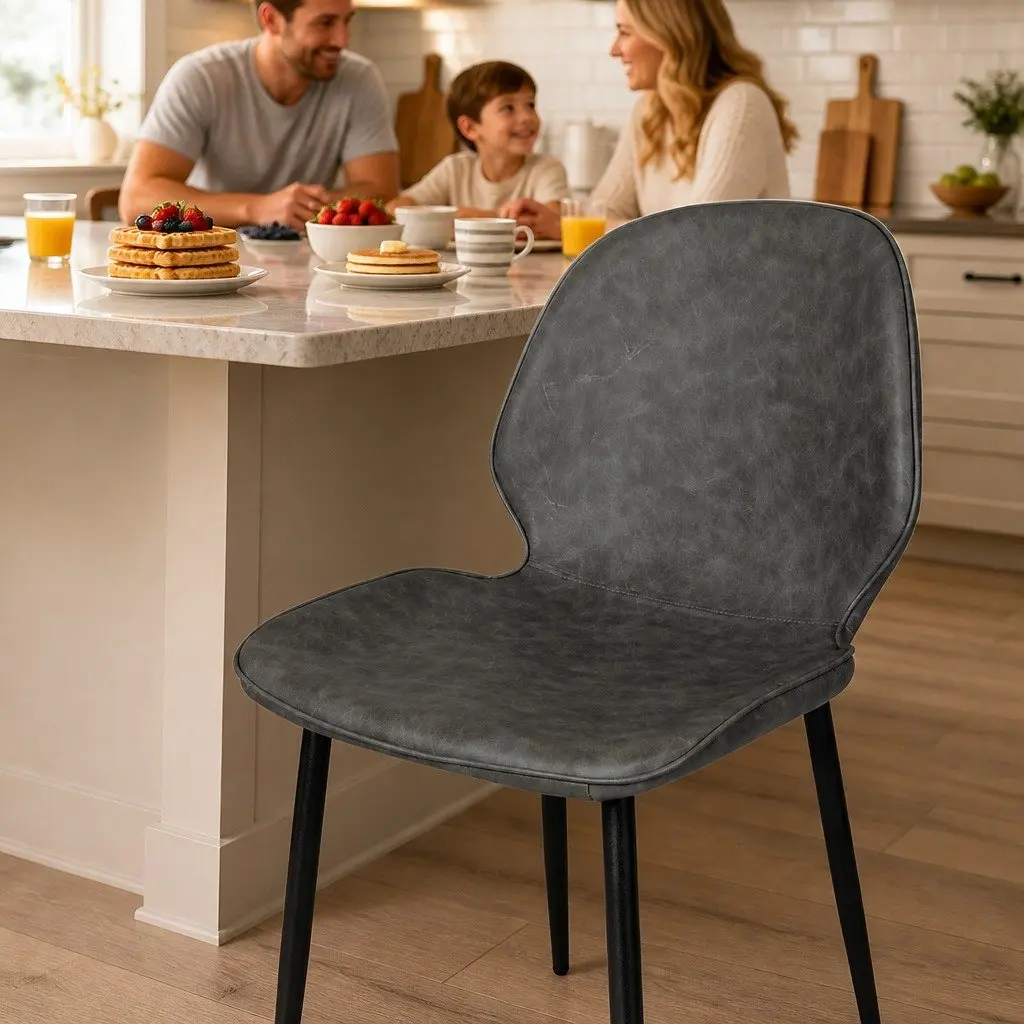Bar Stools Counter Height High Backrest Grey Leathaire Seat Steel Frame