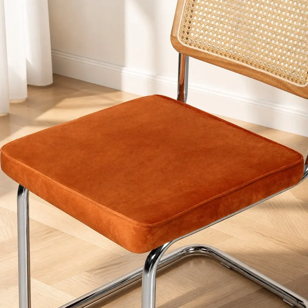 Dining Chairs Rattan Backrest Velvet Padded Seat Kitchen Lounge Furniture Set