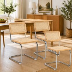 Rattan Dining Chairs Set of 4 Woven Seat Backrest Cantilever Frame Kitchen