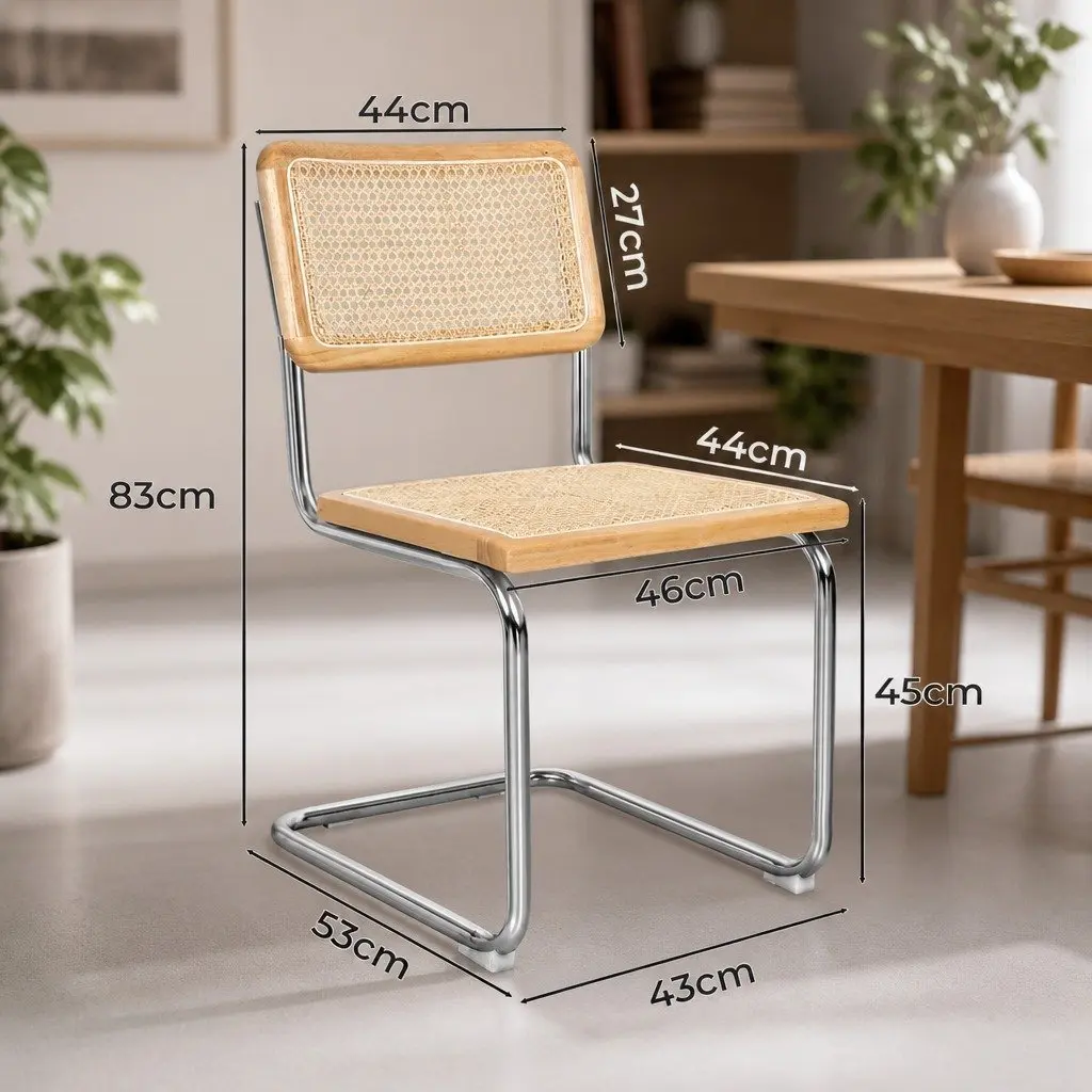 Rattan Dining Chairs Set of 8 Cantilever Steel Frame Woven Seat Backrest Natural