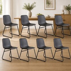 Dining Chairs Set of 8 Retro Style Kitchen Seat Faux Leather Black