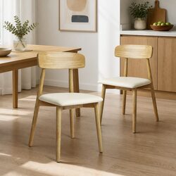 Dining Chairs Set of 2 Kitchen Seat Natural Rubber Wood Frame PU Leather