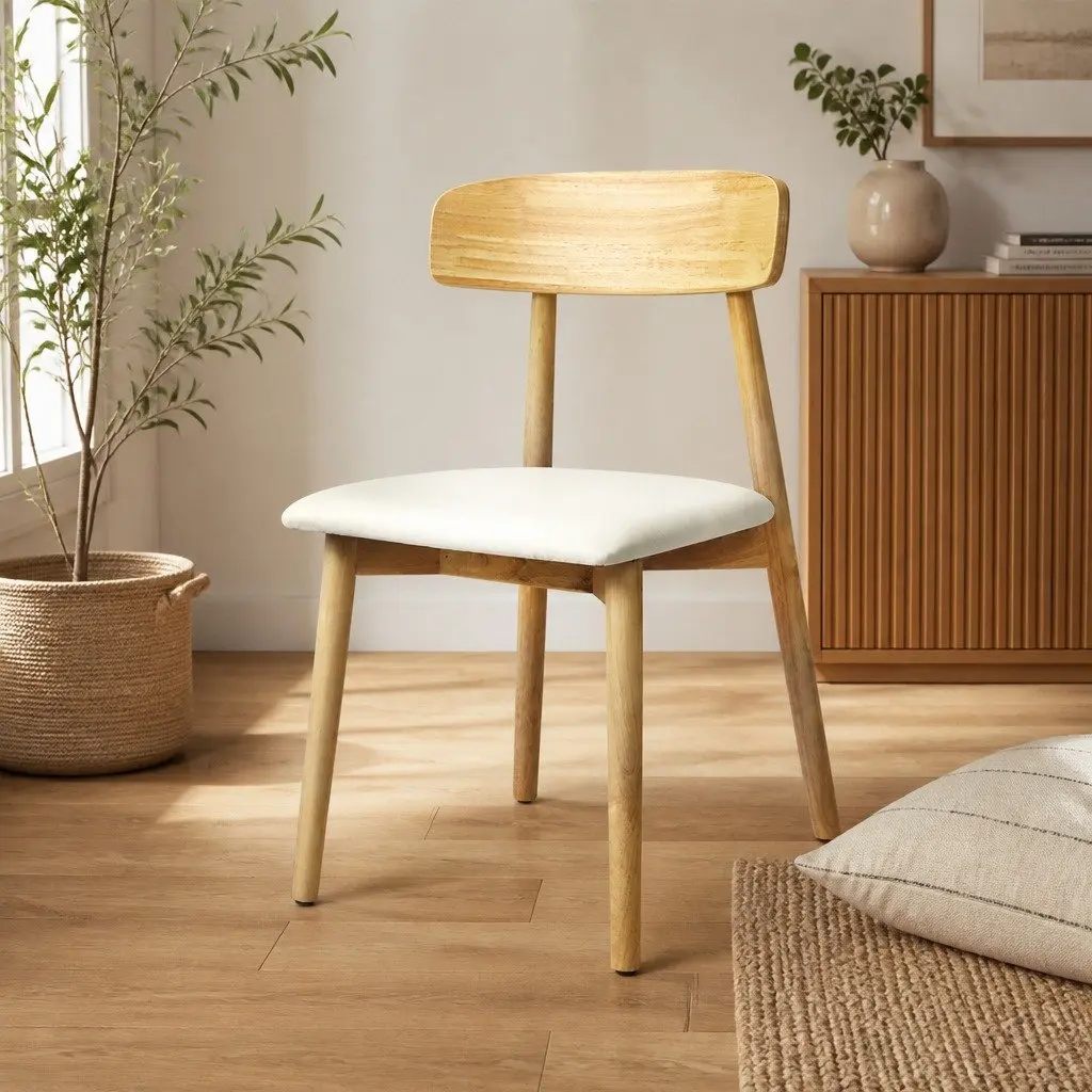 Dining Chairs Set of 2 Kitchen Seat Natural Rubber Wood Frame PU Leather