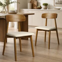 Dining Chairs Set of 2 Kitchen Chair Walnut Wooden Ergonomic Curved Backrest