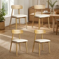 Dining Chairs Set of 4 Kitchen Chair Rubberwood PU Leather Seat Ergonomic