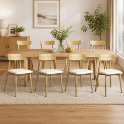 Dining Chairs Set of 8 Kitchen Seat Rubberwood PU Leather Ergonomic Curved