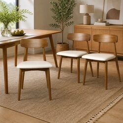 Dining Chairs Set of 4 Kitchen Chair Rubberwood PU Leather Ergonomic Curved