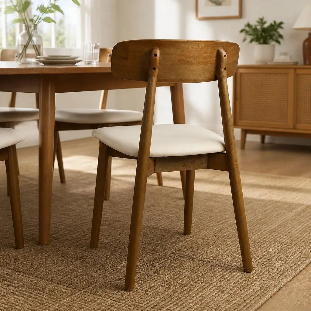 Dining Chairs Set of 6 Ergonomic Curved Backrest PU Leather Walnut Rubber Wood