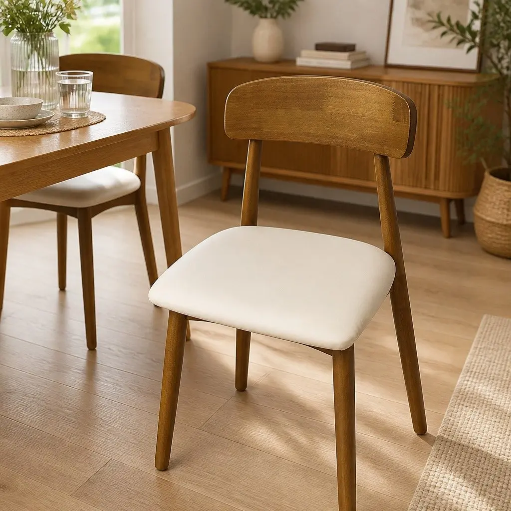 Dining Chairs Set of 6 Ergonomic Curved Backrest PU Leather Walnut Rubber Wood