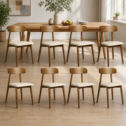 Dining Chairs Set of 8 Kitchen Seat Rubber Wood PU Leather Ergonomic Curved