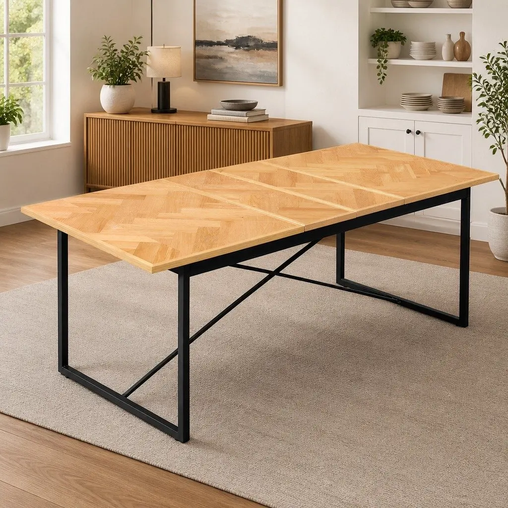 Extendable Dining Table Telescopic 1.5m to 2.1m Brown MDF and Steel Frame