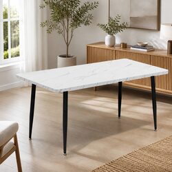 Dining Table 150cm 4-6 Seater Steel Frame MDF Tabletop Home Furniture White