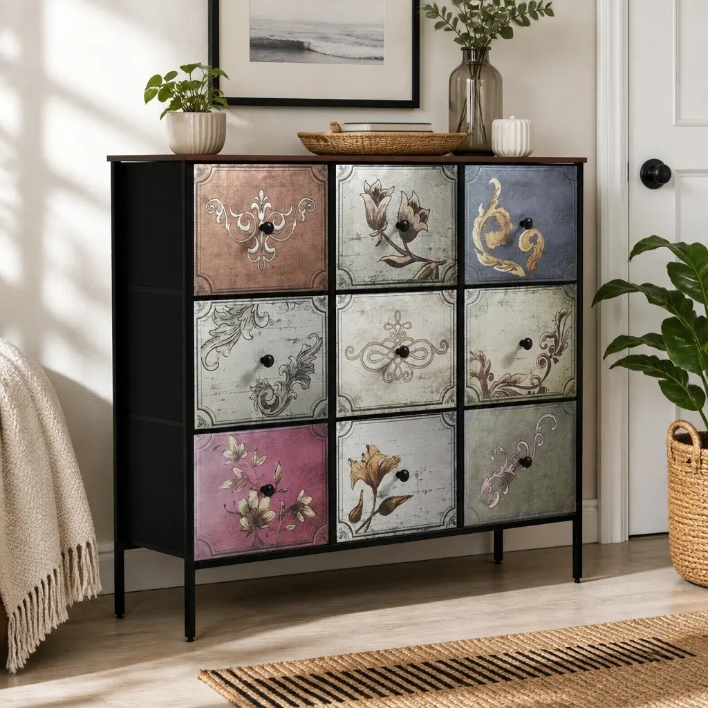 9 Drawer Chest of Drawers Storage Cabinet Vintage Tallboy Dresser Bedroom Unit