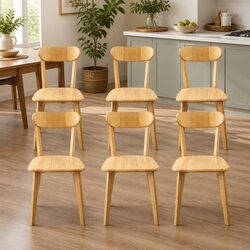 Dining Chairs Set of 6 Wooden Kitchen Seats Ergonomic Curved Backrest Rubberwood