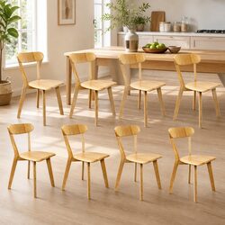 Dining Chairs Set of 8 Wooden Kitchen Seat Ergonomic Curved Backrest Natural