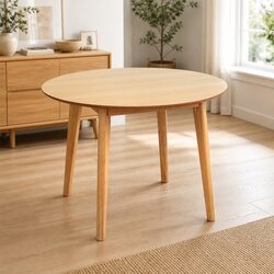 Round Dining Table 100cm Natural Rubberwood Frame MDF Top Seats 4-6 Kitchen