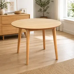 Round Dining Table 100cm Natural Rubberwood Frame MDF Top Seats 4-6 Kitchen