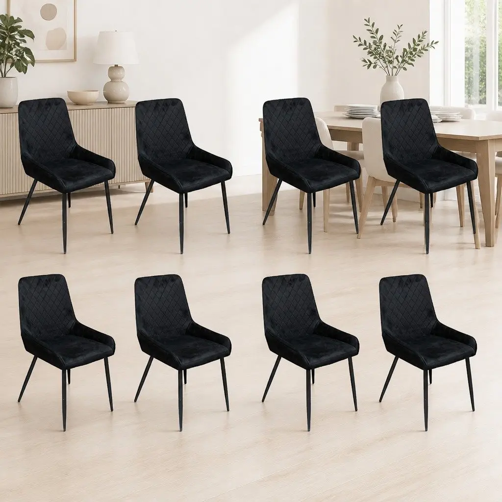 Dining Chairs Padded Velvet Seat Steel Frame Set of 8