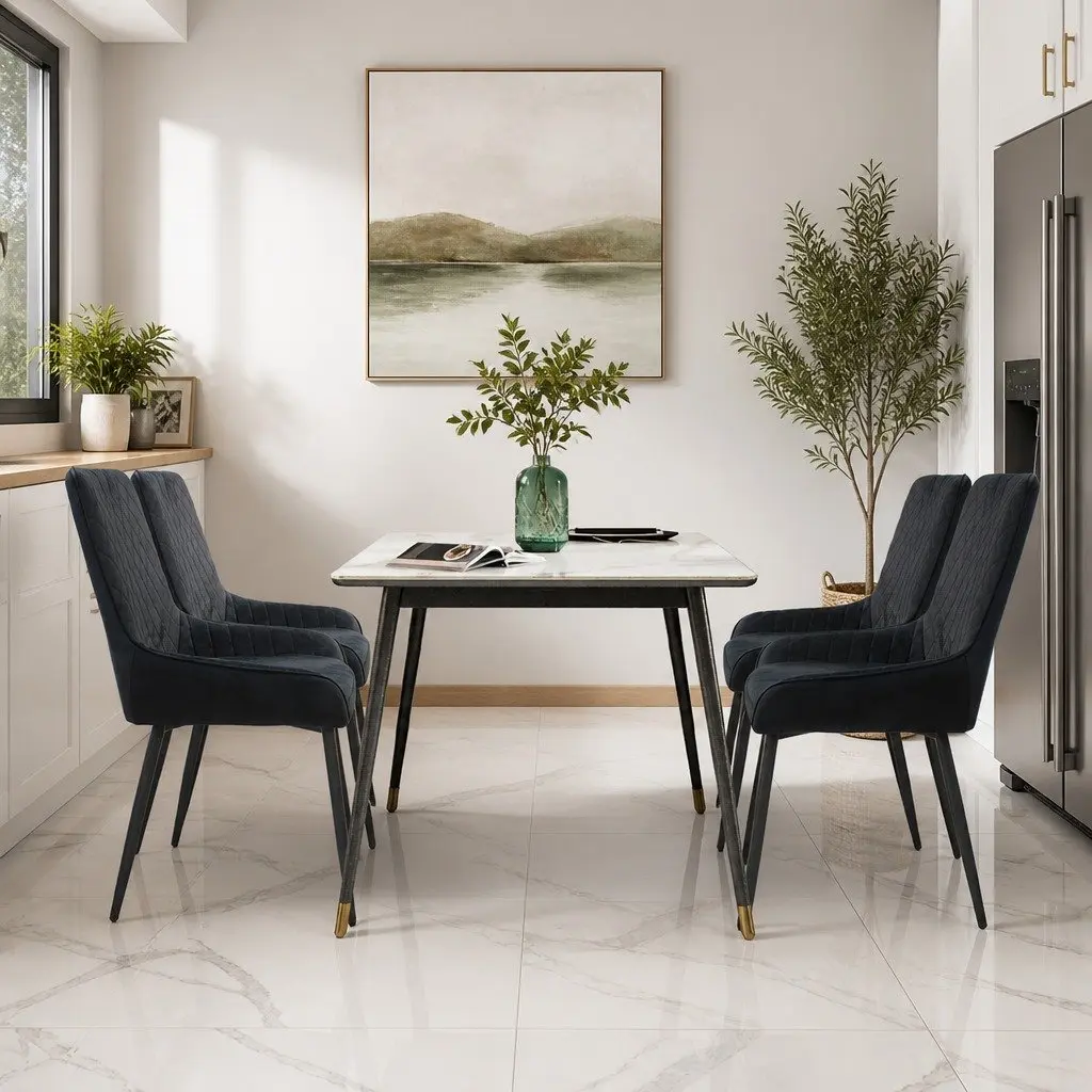 Dining Chairs Padded Velvet Seat Steel Frame Set of 8