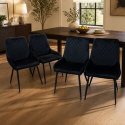 Dining Chairs x4 Padded Velvet Seat Steel Frame High Density Foam Comfort