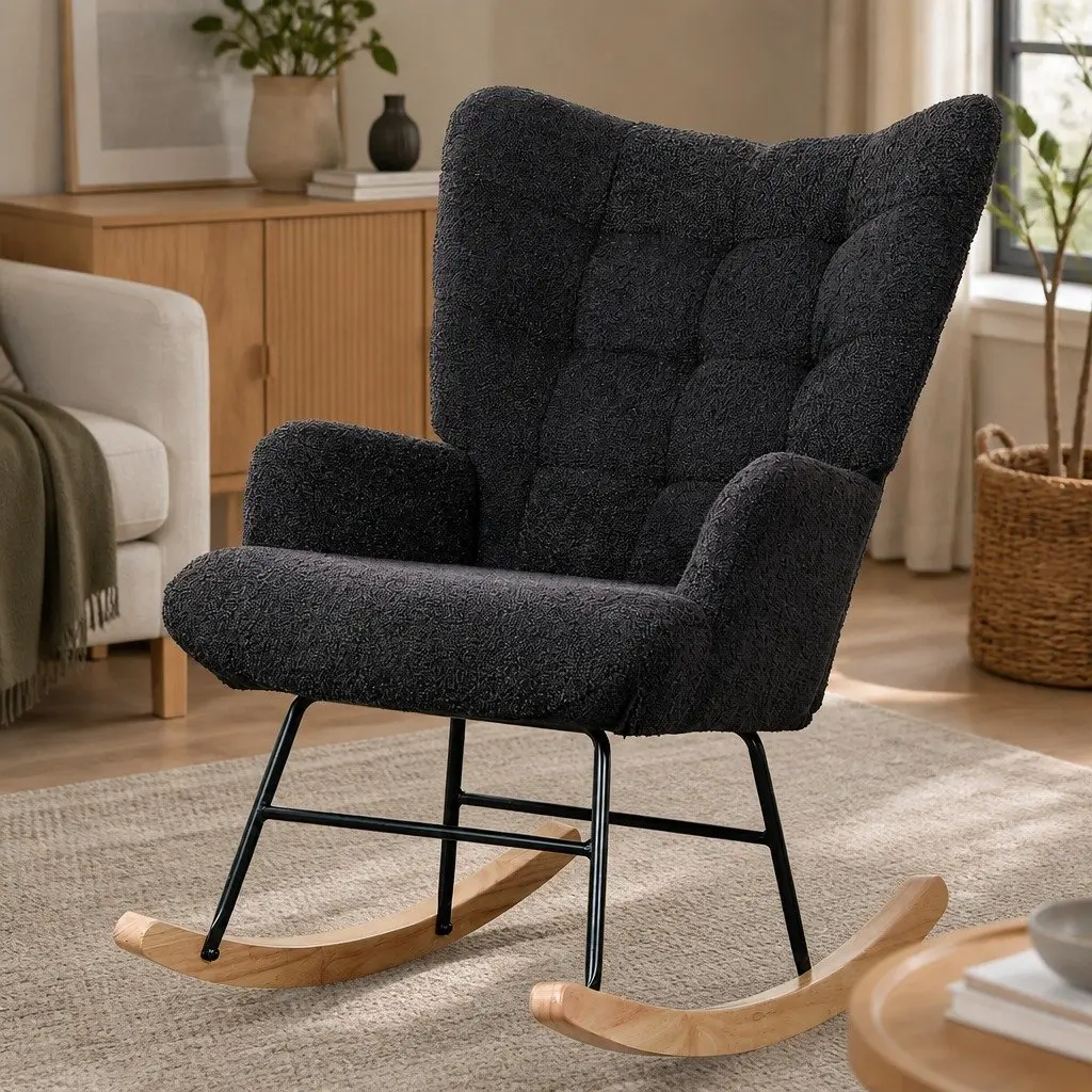 Rocking Chair Ergonomic Fleece Surface Gentle Rocking Motion Grey