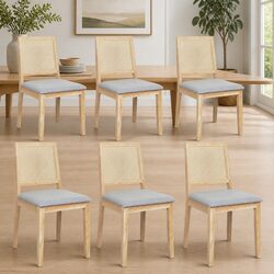 Dining Chairs Set of 6 Armless Rattan Weave Wood Seat Kitchen Furniture