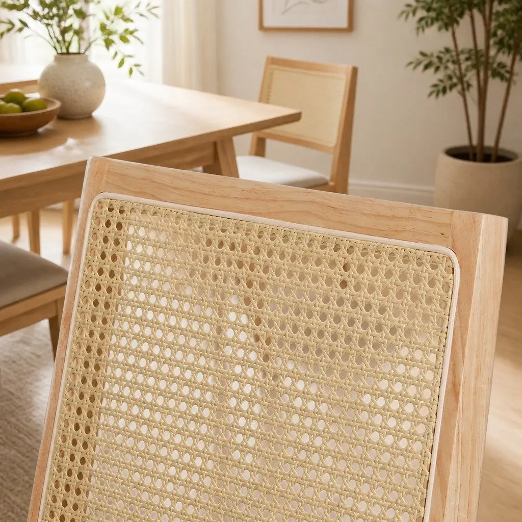 Dining Chairs Set of 6 Armless Rattan Weave Wood Seat Kitchen Furniture