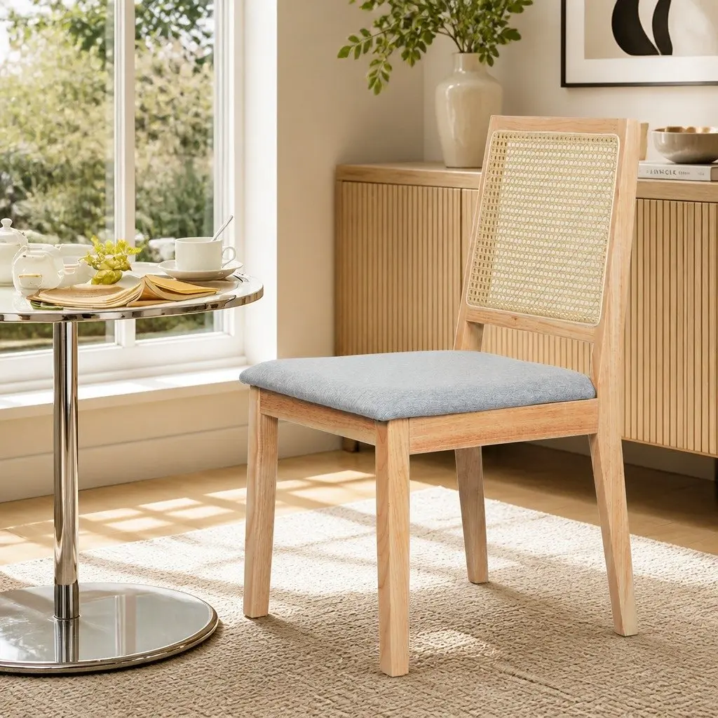 Dining Chairs Set of 6 Armless Rattan Weave Wood Seat Kitchen Furniture