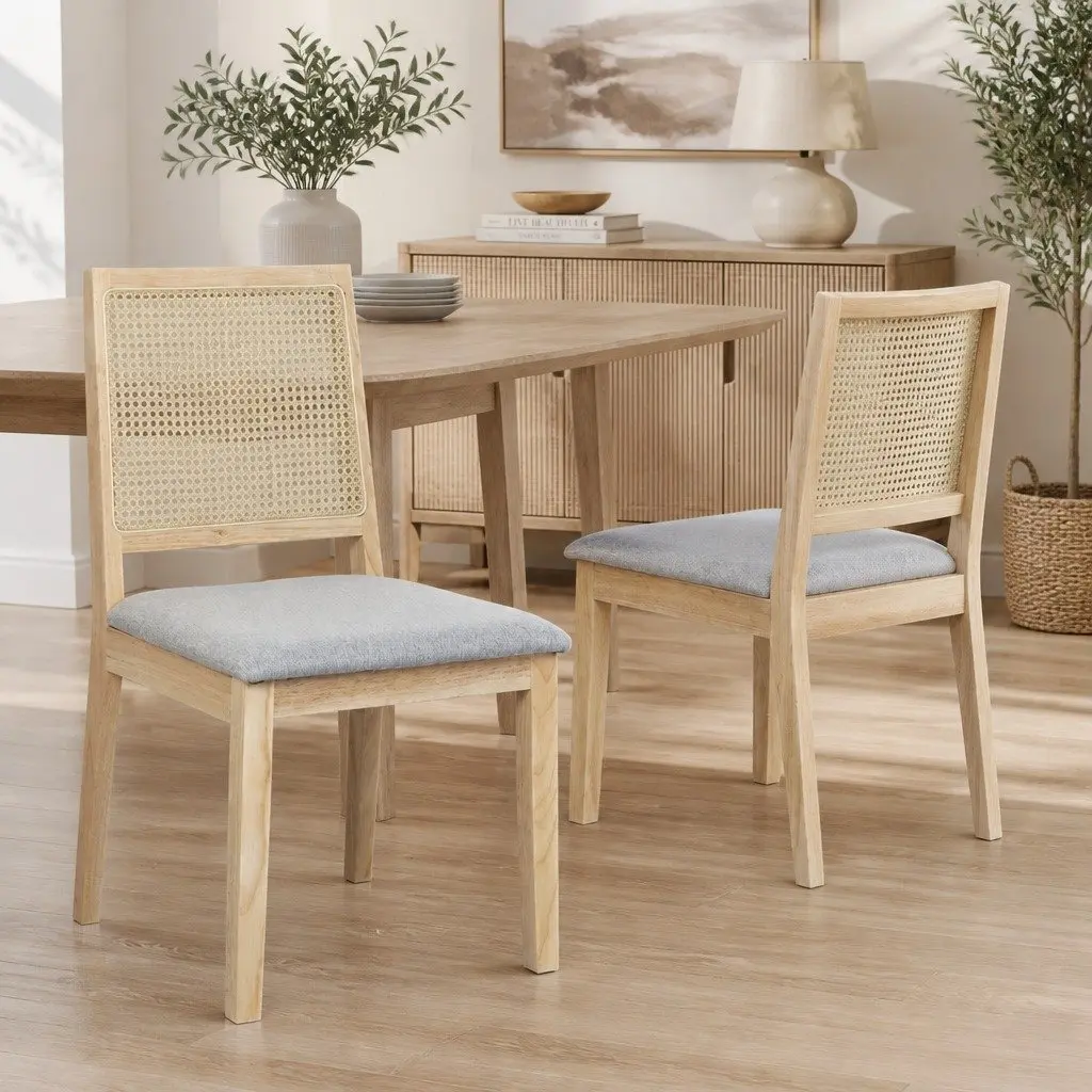 Dining Chairs Set of 6 Armless Rattan Weave Wood Seat Kitchen Furniture