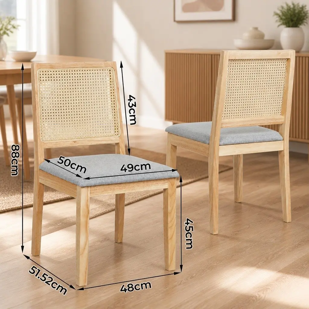 Dining Chairs Set of 8 Armless Rattan Weave Upholstered Seat Natural Wood Frame