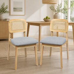 Dining Chair Set of 2 Rattan Wooden Armless Kitchen Seats Natural Boho Style