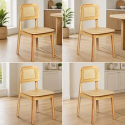 Dining Chair Set of 4 Rattan Cane Wooden Kitchen Chairs Armless Natural