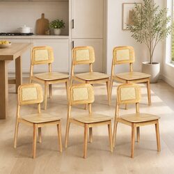 Dining Chair Set of 6 Rattan Wooden Kitchen Chairs Armless Sturdy Frame