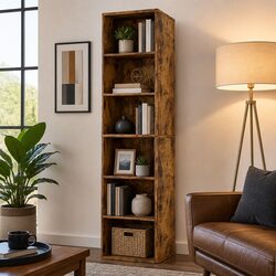 6 Tier Open Bookcase Storage Shelves Display Unit Organizer Freestanding Tall
