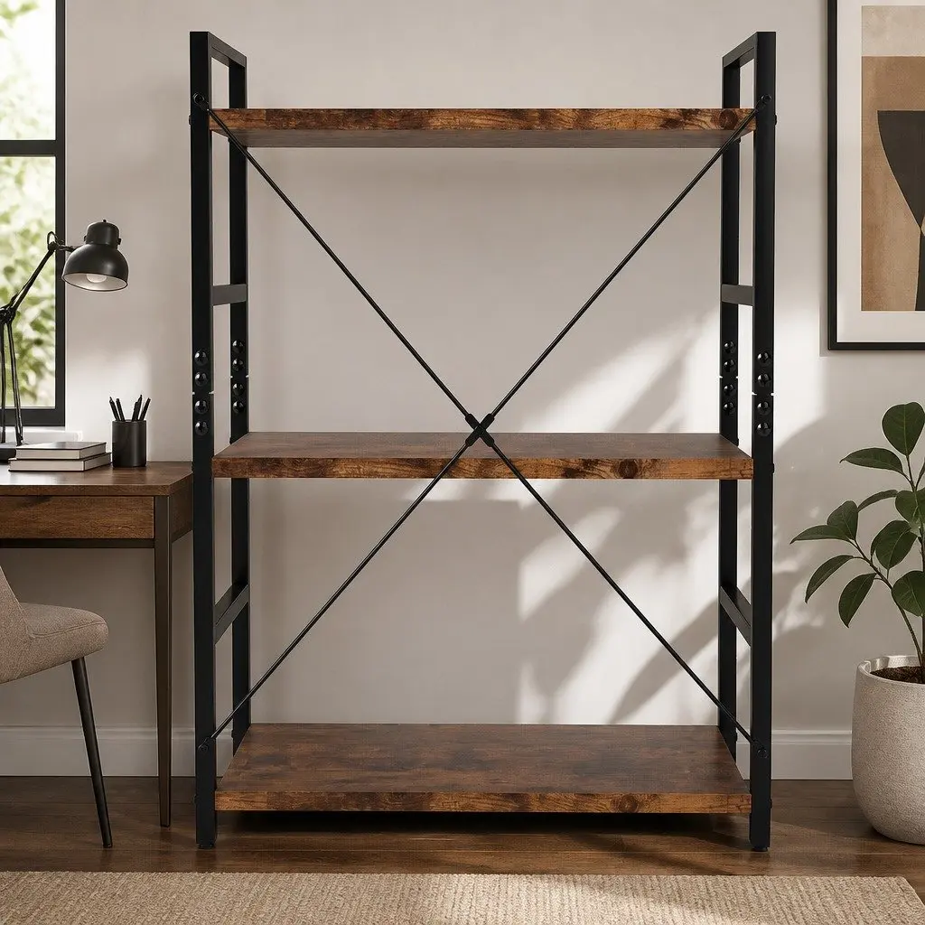 5-Tier Bookshelf Industrial Style 157.5cm Tall Rustic Brown Storage Cabinet Display Shelving Unit