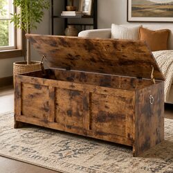 Storage Bench Rustic Brown Particle Board Cabinet Box Chest Entryway Indoor